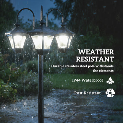 Solar Lamp Post with Dusk-to-Dawn Sensor Street Light with 3-Head Planter 185 cm Black