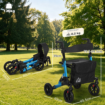 Folding Rollator Walker with Seat, Backrest, Lightweight Walking Frame with Storage Bag, Dual Brakes