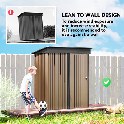 5 x 3ft Corrugated Steel Storage Shed, with Lock - Brown