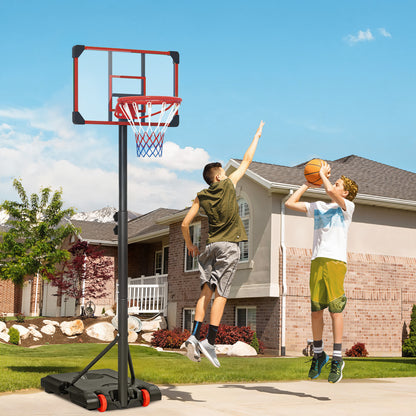 Height Adjustable Basketball Hoop and Stand with Firm Backboard and Weighted Base, Portable on Wheels, Red