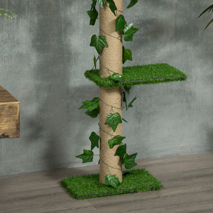 242cm Adjustable Floor-To-Ceiling Cat Tree, with Artificial Decoration, Perches, Anti-Slip Kit - Green