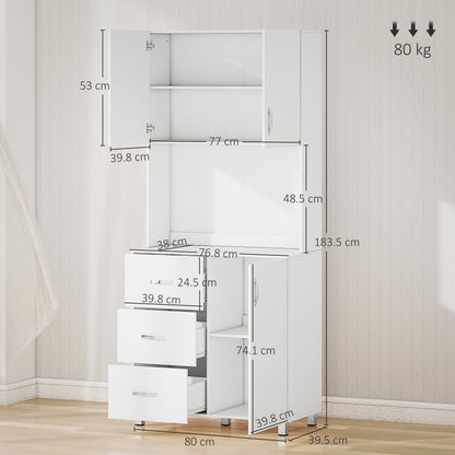 183.5cm Free standing Kitchen Cupboard, Storage Cabinet with Doors and Sheleves, 3 drawers and Open Space