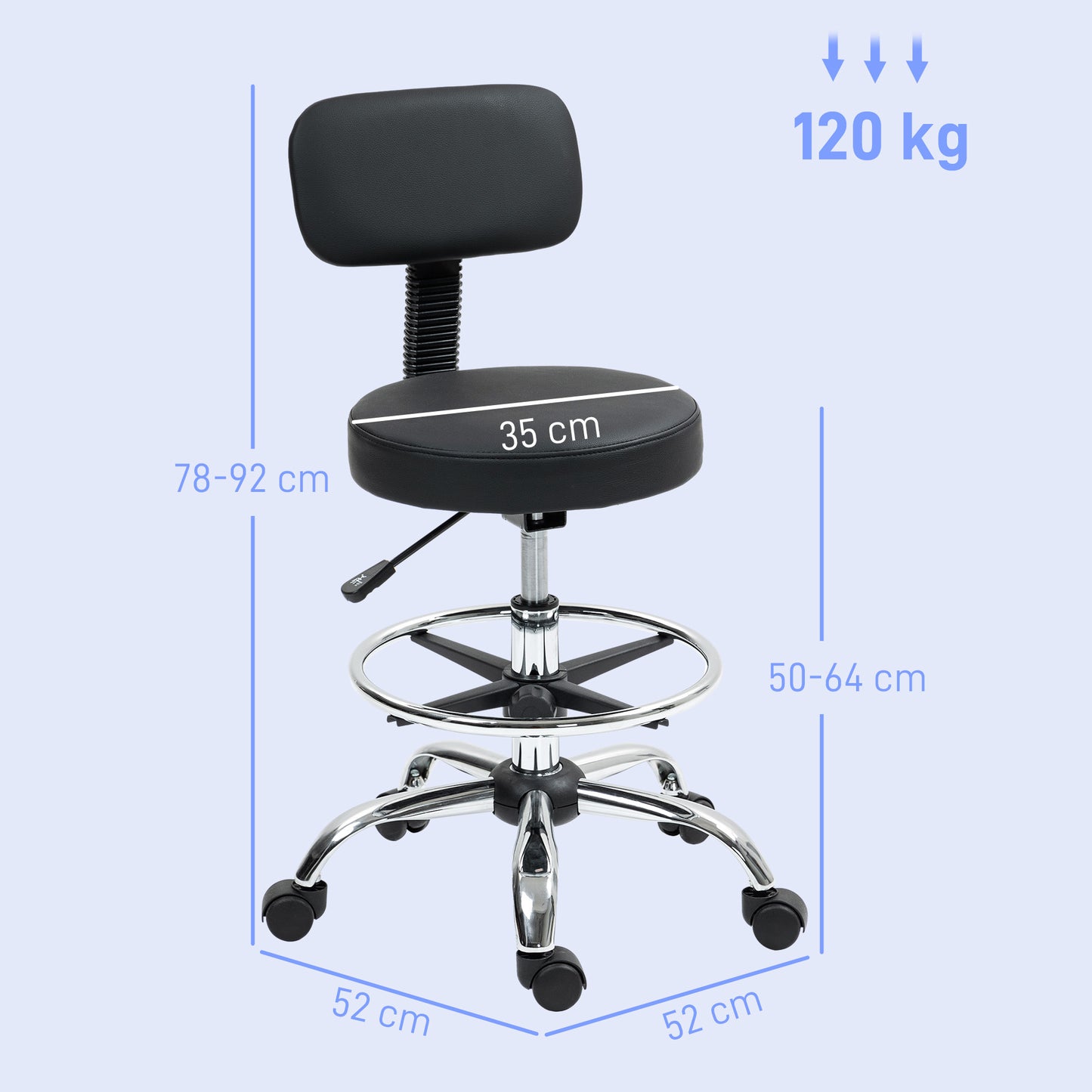 Drafting Chair, Office Chair with Backrest and Adjustable Footrest, Height Adjustable Stool