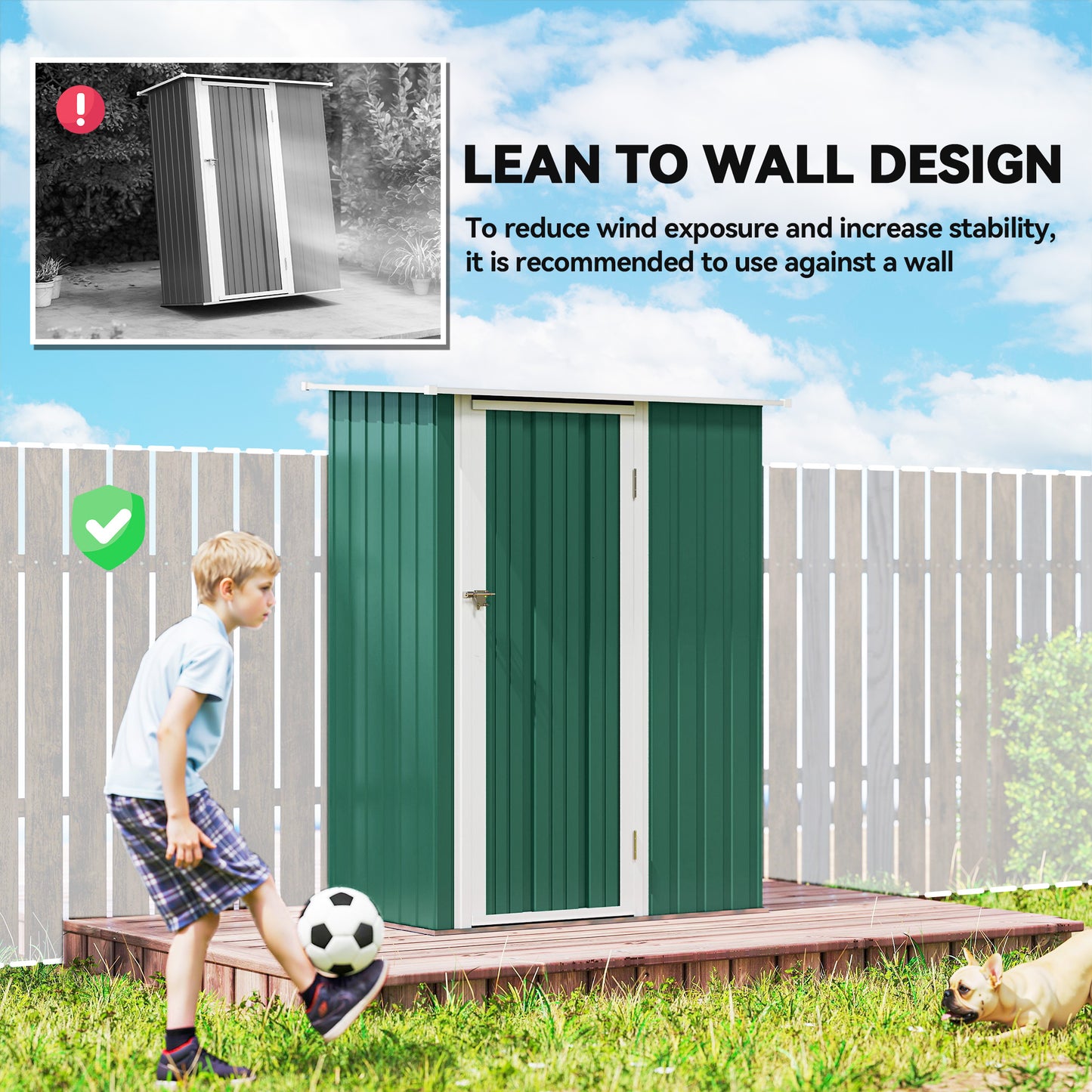 5ft x 3ft Garden Storage Shed, Galvanised Outdoor Metal Shed Waterproof with Sloped Roof, Lockable Door for Patio Tools