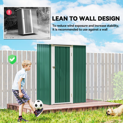5ft x 3ft Garden Storage Shed, Galvanised Outdoor Metal Shed Waterproof with Sloped Roof, Lockable Door for Patio Tools