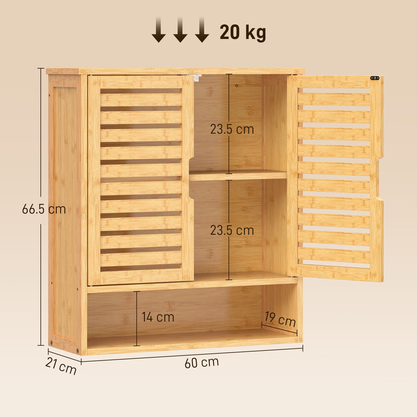 Bathroom Wall Cabinet, Wall Mounted Bathroom Cabinet with 2 Louvered Doors, Open Shelf and Adjustable Shelf Storage