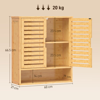 Bathroom Wall Cabinet, Wall Mounted Bathroom Cabinet with 2 Louvered Doors, Open Shelf and Adjustable Shelf Storage