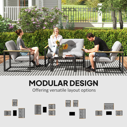 Garden Furniture Set, 4 Piece Indoor Outdoor Conservatory with Loveseat Sofa, Armchairs, Glass Top Coffee Table