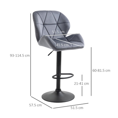 Bar Stools Set Of 2, Luxurious Velvet-Touch Barstools with Metal Frame Footrest Round Base Triangle Indenting Moulded Seat Ad
