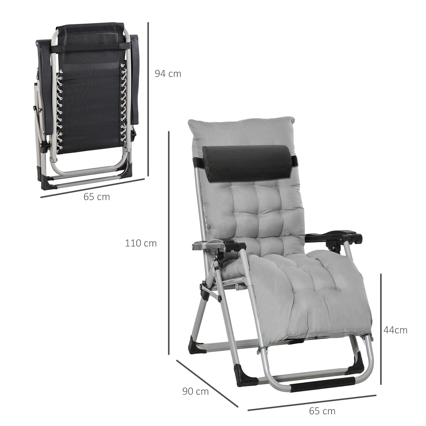 2pc Reclining Zero Gravity Sun Loungers ,Folding Chaise Lounge Chair with Cushions, Light Grey