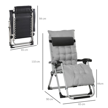 2pc Reclining Zero Gravity Sun Loungers ,Folding Chaise Lounge Chair with Cushions, Light Grey