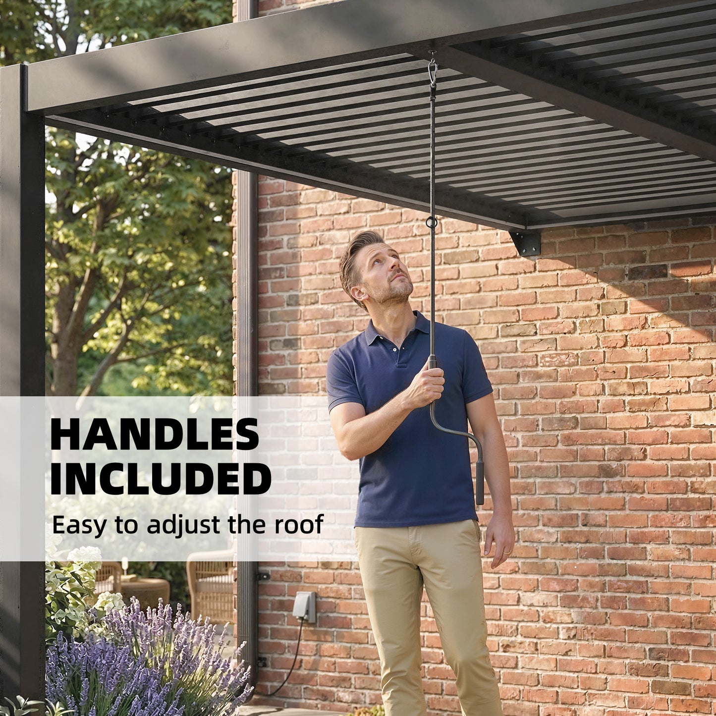 3 x 3 m Louvered Pergola with LED Lights, Metal Louvres, Wall Mounted Aluminium Patio Gazebo Pergola, Dark Grey