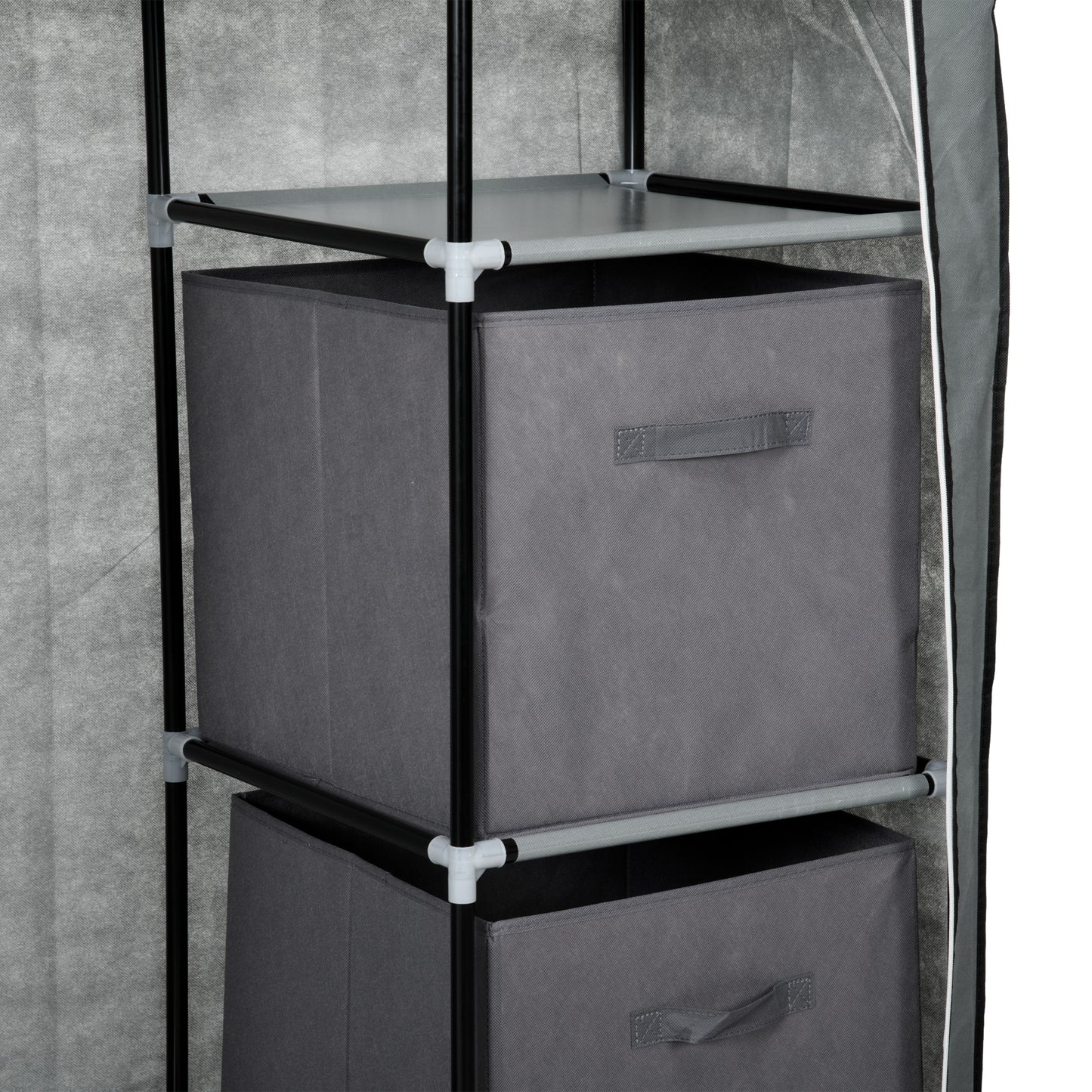 Fabric Wardrobe, Portable Wardrobe, Clothes Storage Unit with 5 Compartments, Hanging Rail and 2 Fabric Drawers