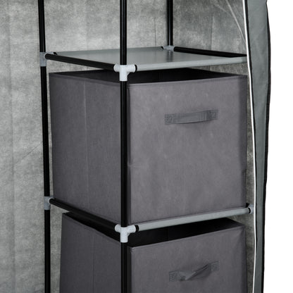 Fabric Wardrobe, Portable Wardrobe, Clothes Storage Unit with 5 Compartments, Hanging Rail and 2 Fabric Drawers
