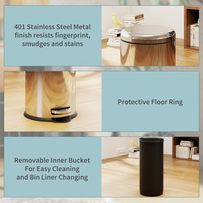 Foot Pedal Bin Stainless Steel Metal Waste Rubbish Lid Kitchen Garbage 30L Silver