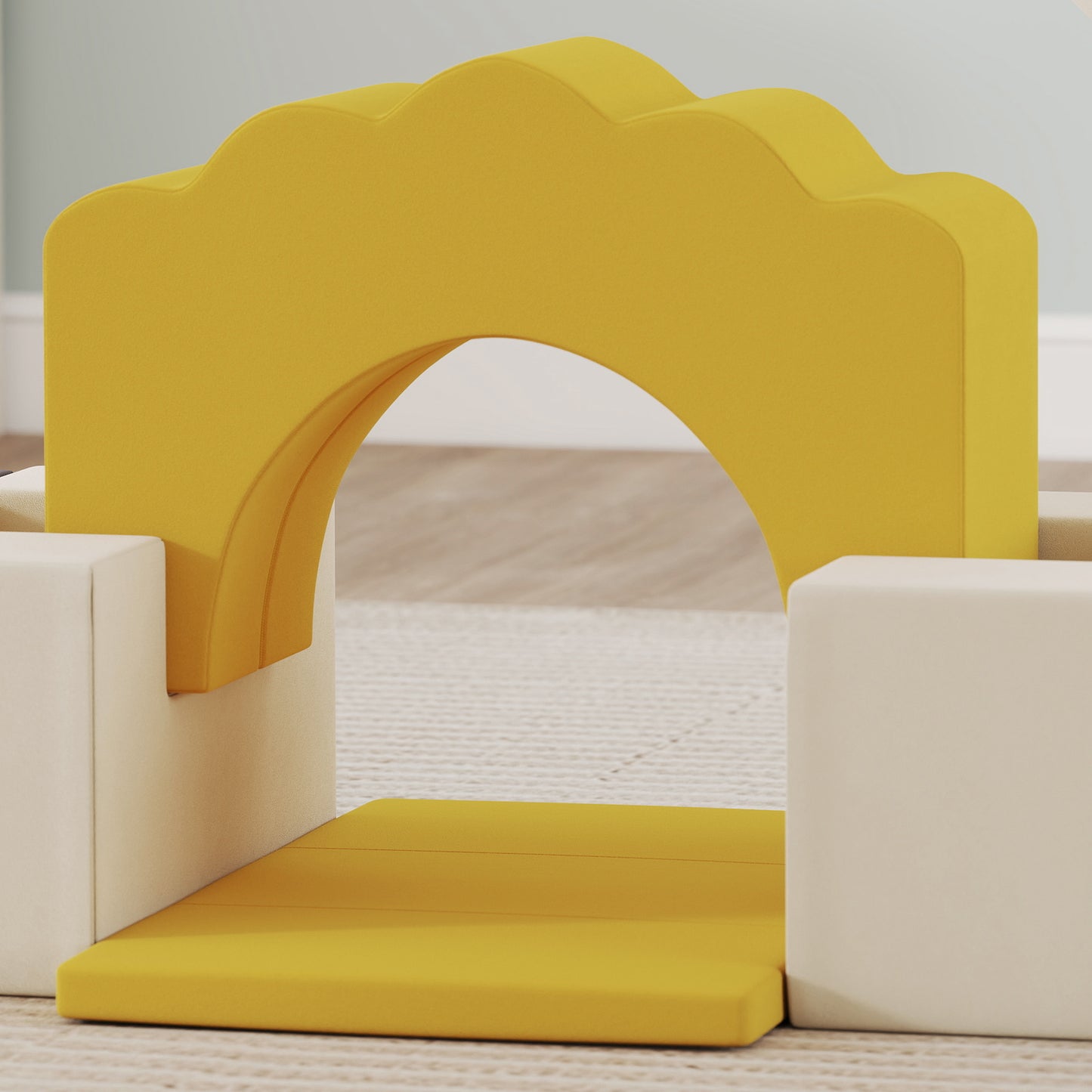 7 Piece Kids Soft Play Set with Detachable Cover, Baby Indoor Climb and Crawl Foam Toy for Toddlers, Yellow