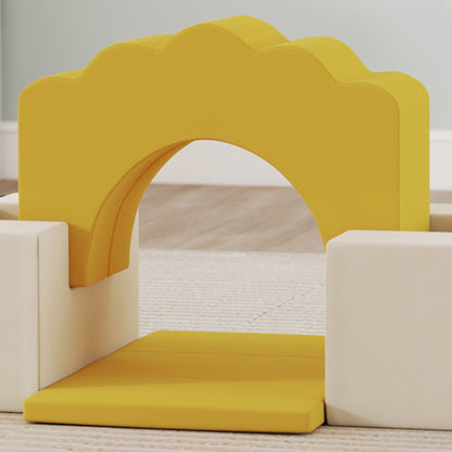 7 Piece Kids Soft Play Set with Detachable Cover, Baby Indoor Climb and Crawl Foam Toy for Toddlers, Yellow