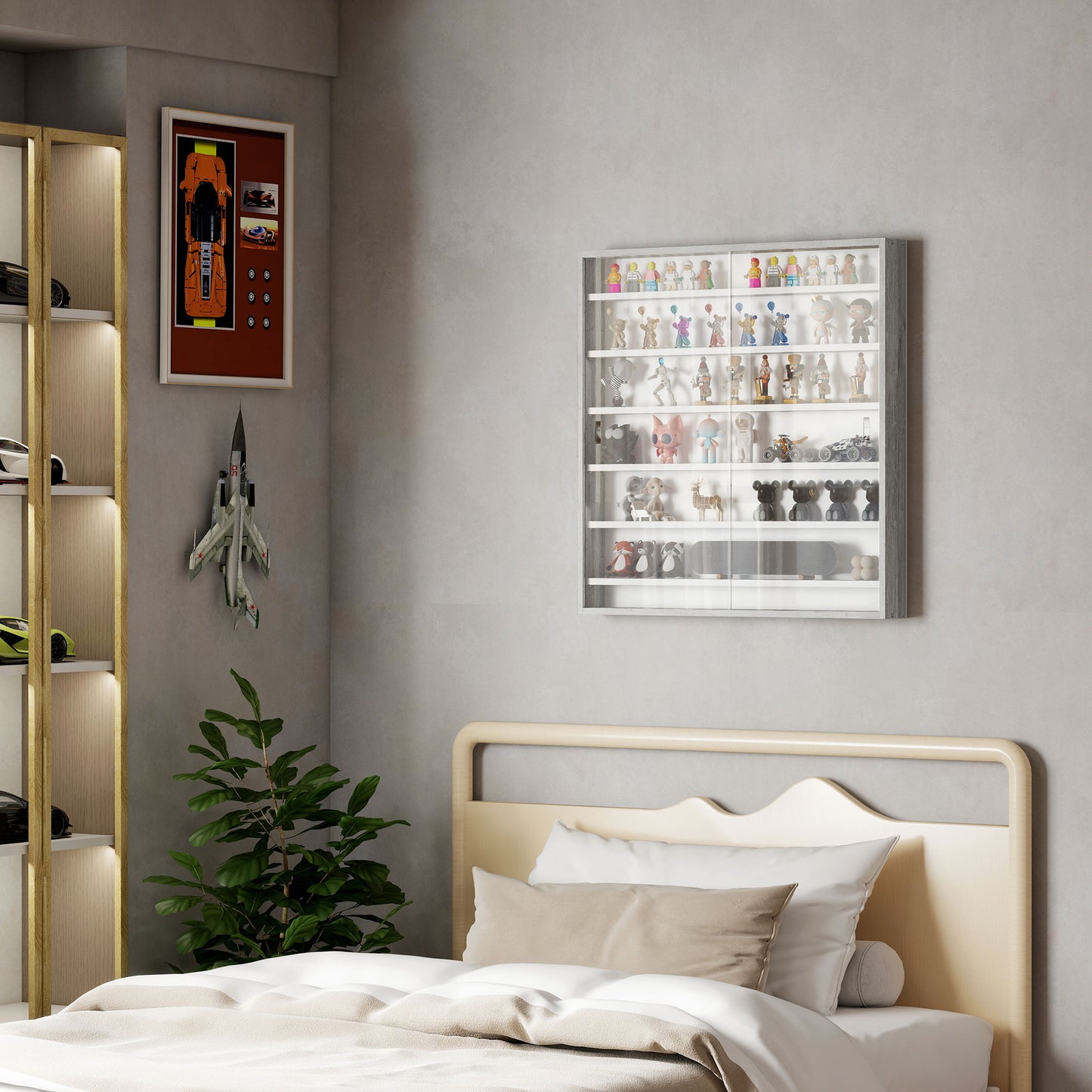 Six Shelf Display Cabinet, with Glass Doors - Graphite Wood Effect