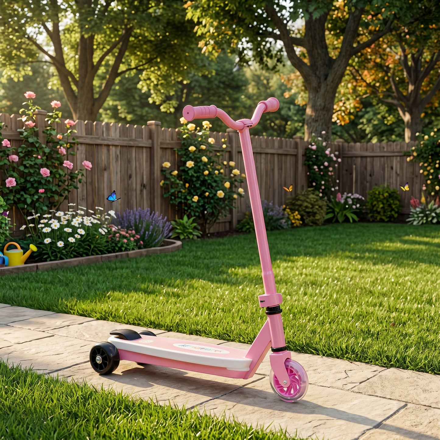 Electric Scooter for Kids Aged 4-7 Years, with Flashing LED Lights, Rear Auxiliary Wheels, Pink