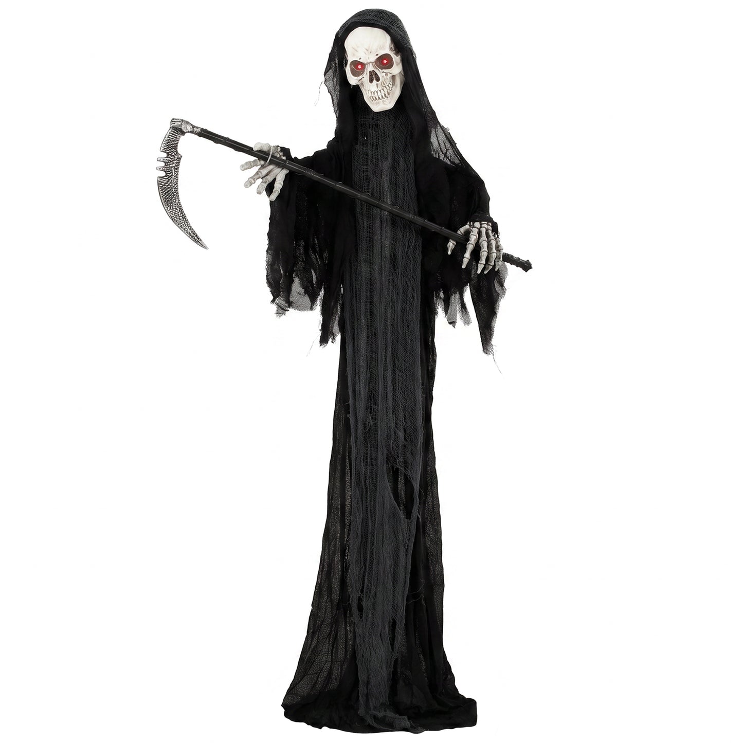 183cm Life Size Animated Grim Reaper Halloween Decoration, Scary Halloween Animatronics Decor with Sound Touch Activated
