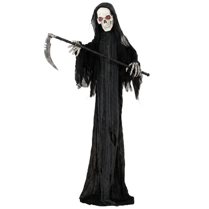 183cm Life Size Animated Grim Reaper Halloween Decoration, Scary Halloween Animatronics Decor with Sound Touch Activated