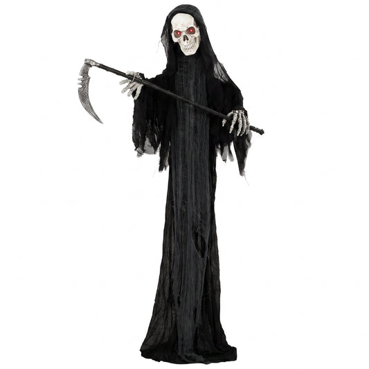 183cm Life Size Animated Grim Reaper Halloween Decoration, Scary Halloween Animatronics Decor with Sound Touch Activated