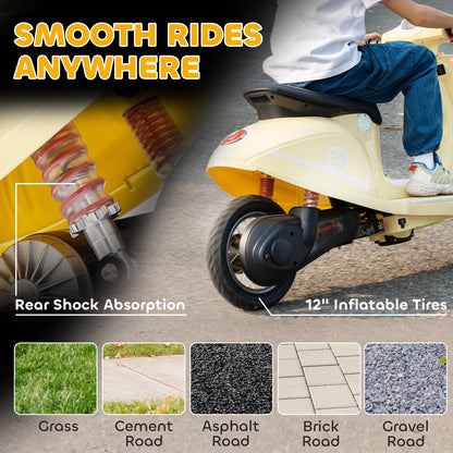 24V Kids Electric Motorbike, Ride on Motorcycle with Manual Throttle, Brakes and LED Lights for Ages 8-12 Years, Beige