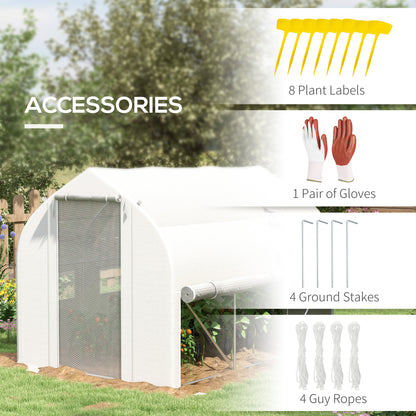 3 x 2(m) Walk-in Polytunnel Greenhouse, Zipped Roll Up Sidewalls, Mesh Door, 6 Mesh Windows