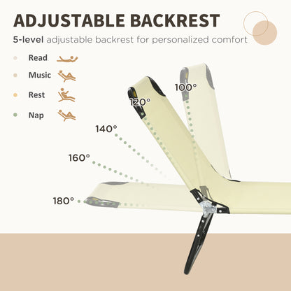 Set of Two Metal Frame Folding Sun Loungers - Beige