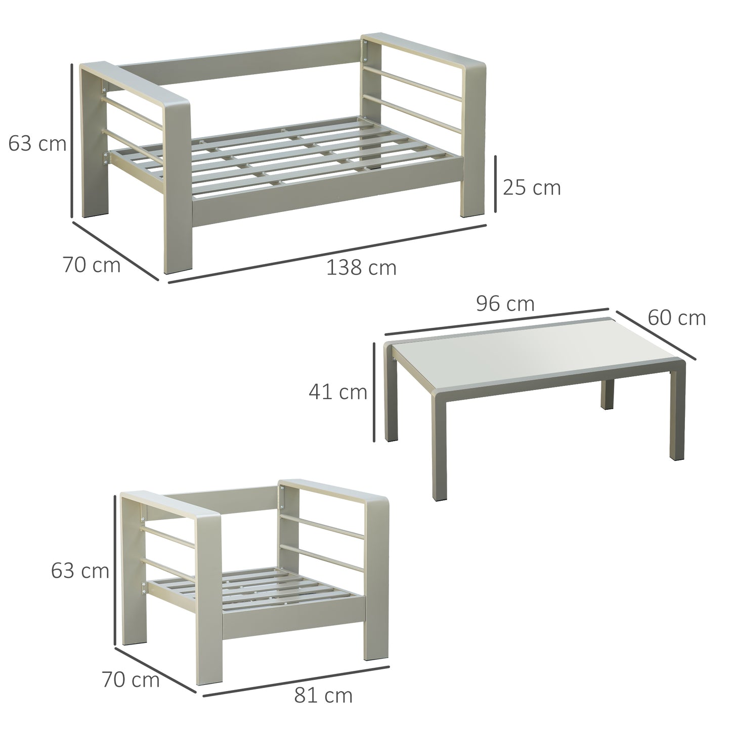 4 Pieces Outdoor Garden Furniture Set, Aluminium Frame Backyard Furniture w/ Thick Padded Cushioned Loveseat, 2 Chairs