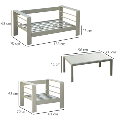 4 Pieces Outdoor Garden Furniture Set, Aluminium Frame Backyard Furniture w/ Thick Padded Cushioned Loveseat, 2 Chairs