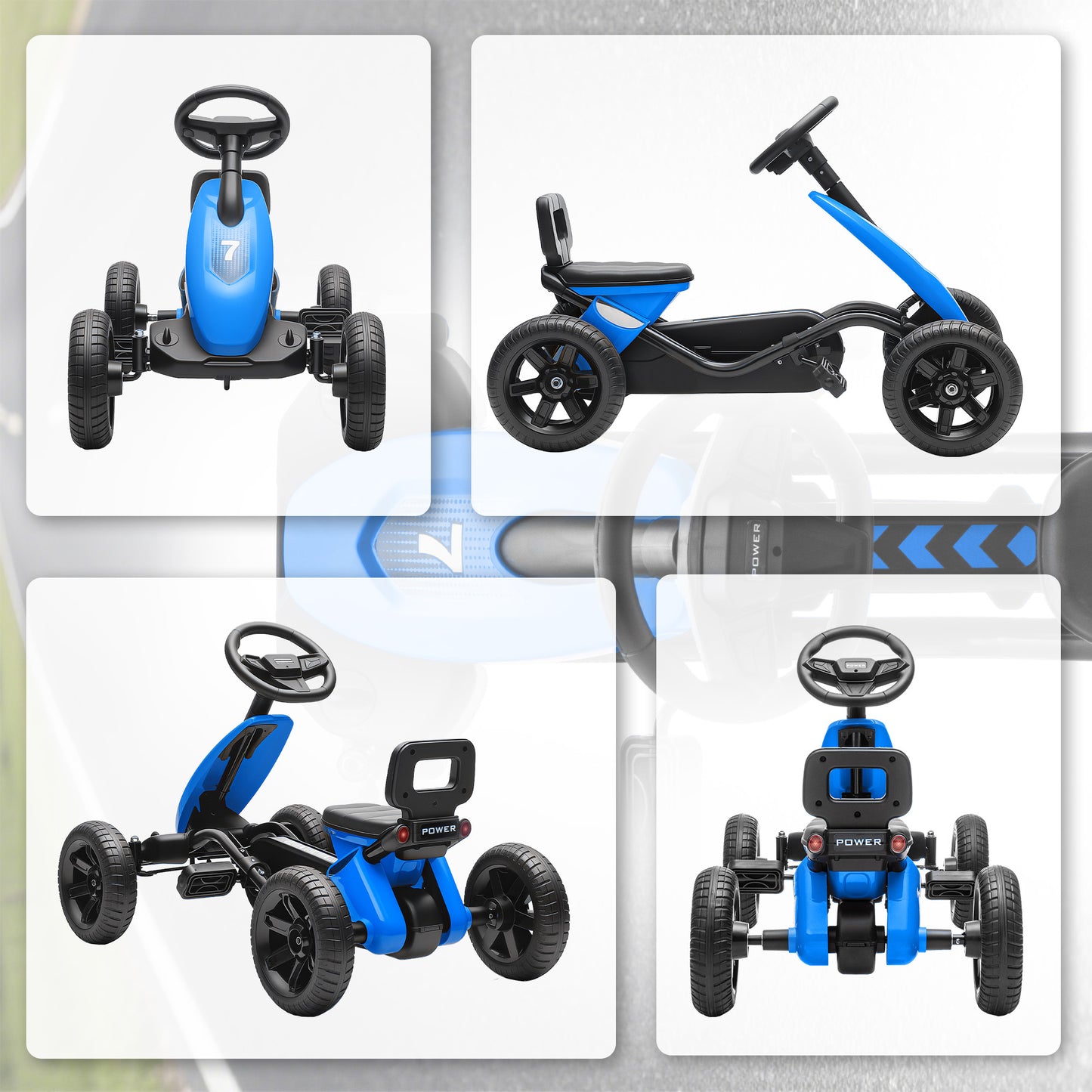 Pedal Go Kart for Kids 2-5 Years, with Silent EVA Wheels, Metal Frame, Blue