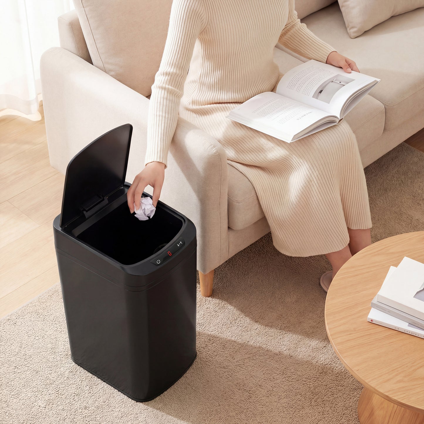 12L Sensor Bin, Automatic Touchless Motion Sensor Kitchen Bin with Fingerprint Resistant Stainless Steel, Black