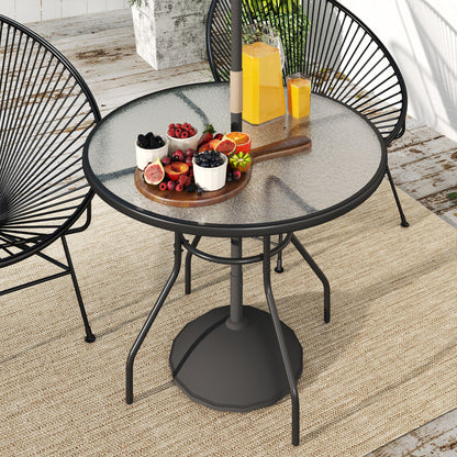 Glass-Top Garden Table, with Parasol Hole - Black