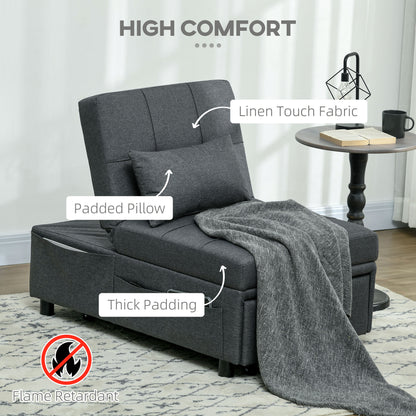 Convertible Chair Bed with Padding Seat, 4-in-1 Multi-Functional Sleeper Sofa Bed, Recliner with Adjustable Backrest