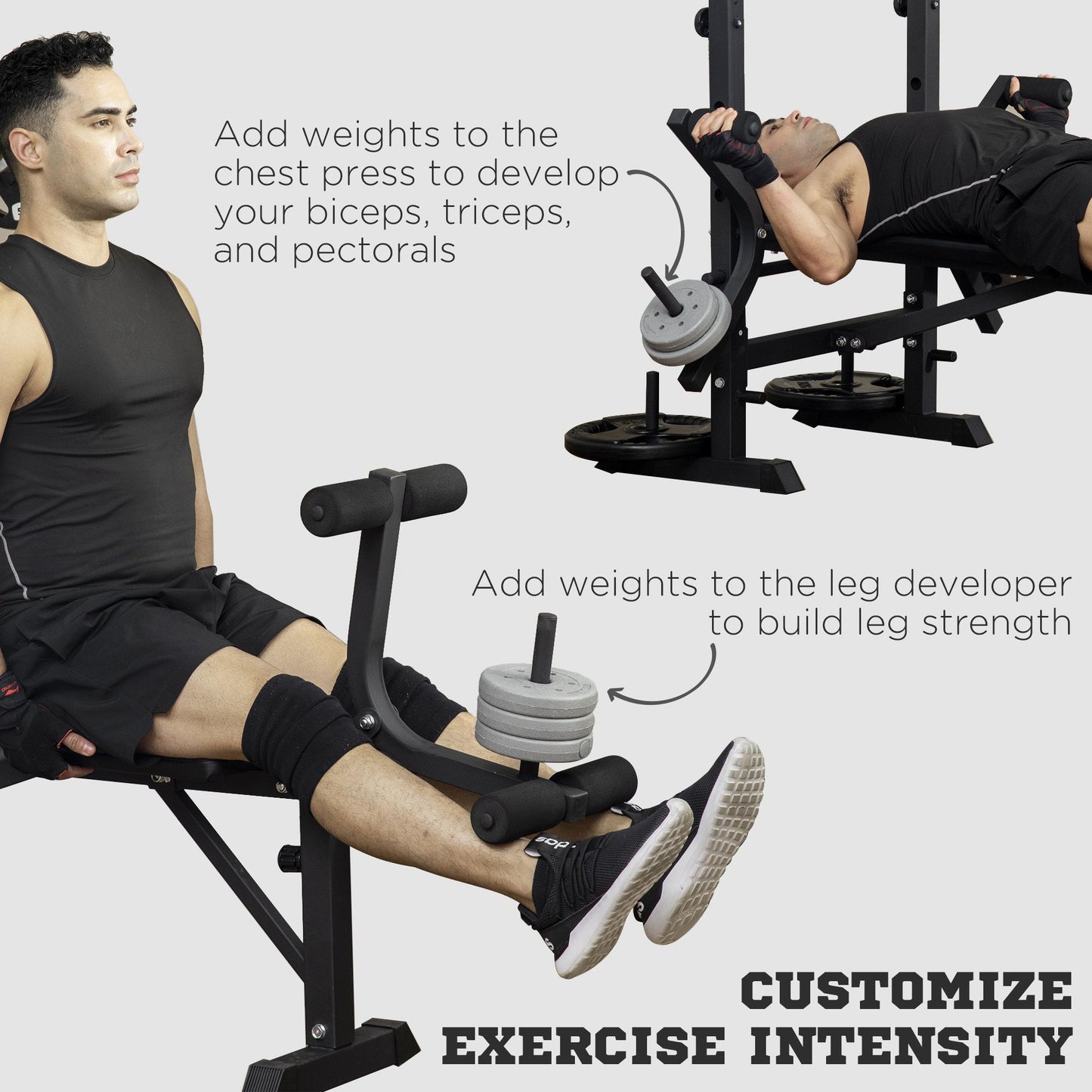 Adjustable Weight Bench with Pulley System, Incline Bench Press Set with Squat Rack, Leg Developer