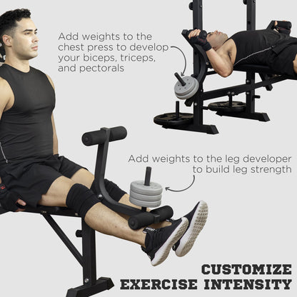 Adjustable Weight Bench with Pulley System, Incline Bench Press Set with Squat Rack, Leg Developer