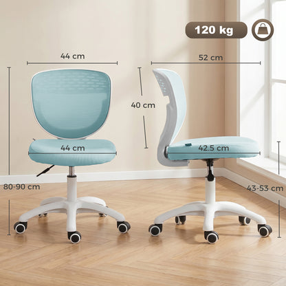 Office Chair, Armless Computer Desk Chair with Breathable Mesh, Adjustable Height, Swivel Wheels, Light Blue