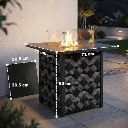 Square Propane Gas Fire Pit Table,12 KW Firepit Outdoor Patio Heater with Glass Wind Guard, Lava Rocks, Gas Tank Holder