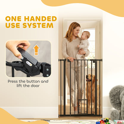 Extra Tall Pet Gate, Indoor Dog Safety Gate, with Cat Flap, Auto Close, 74-80cm Wide - Black