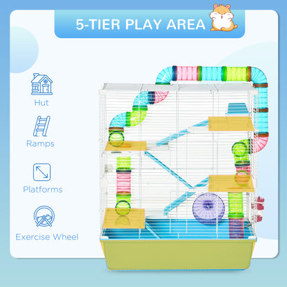 Hamster Cage w/ Water Bottle, Exercise Wheel, Tubes, Ramps - Light Blue