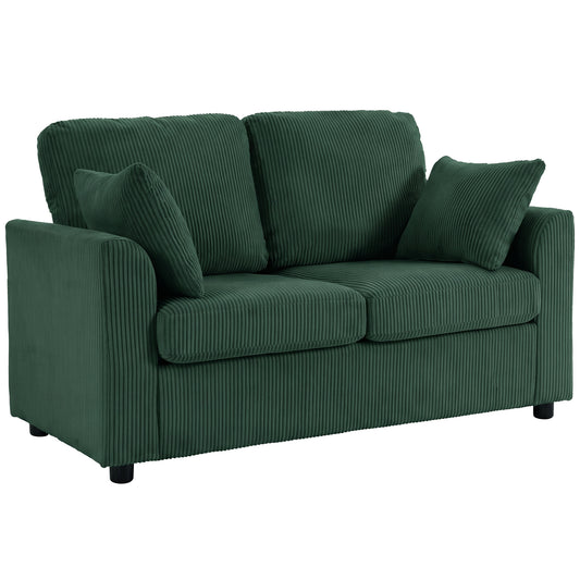2 Seater Sofa, Corduroy Small Couch with Spring Cushion, Wide and Deep Seat, Dark Green