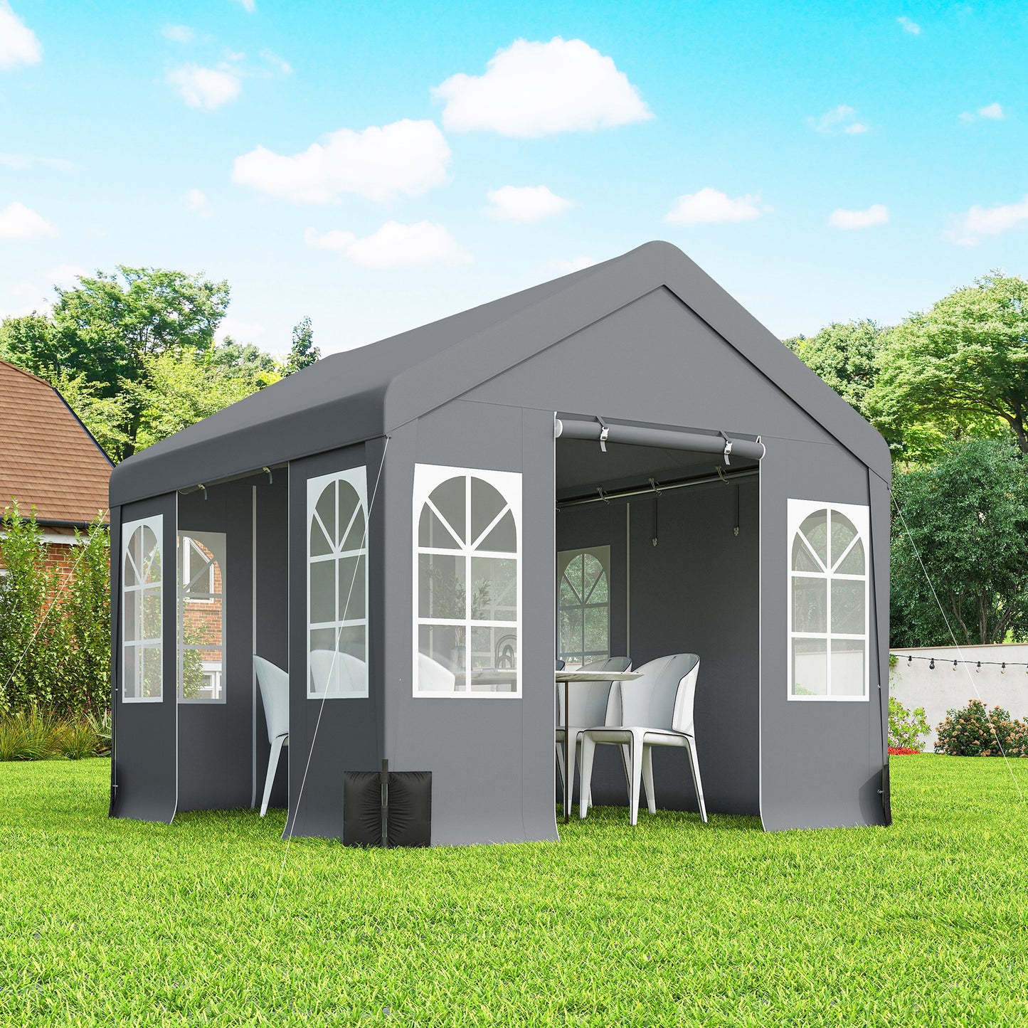 3 x 3 m Party Tent, Outdoor Canopy Tent Shelter with Removable Sidewalls, 4 Zipped Doors, for Parties, Wedding, Grey