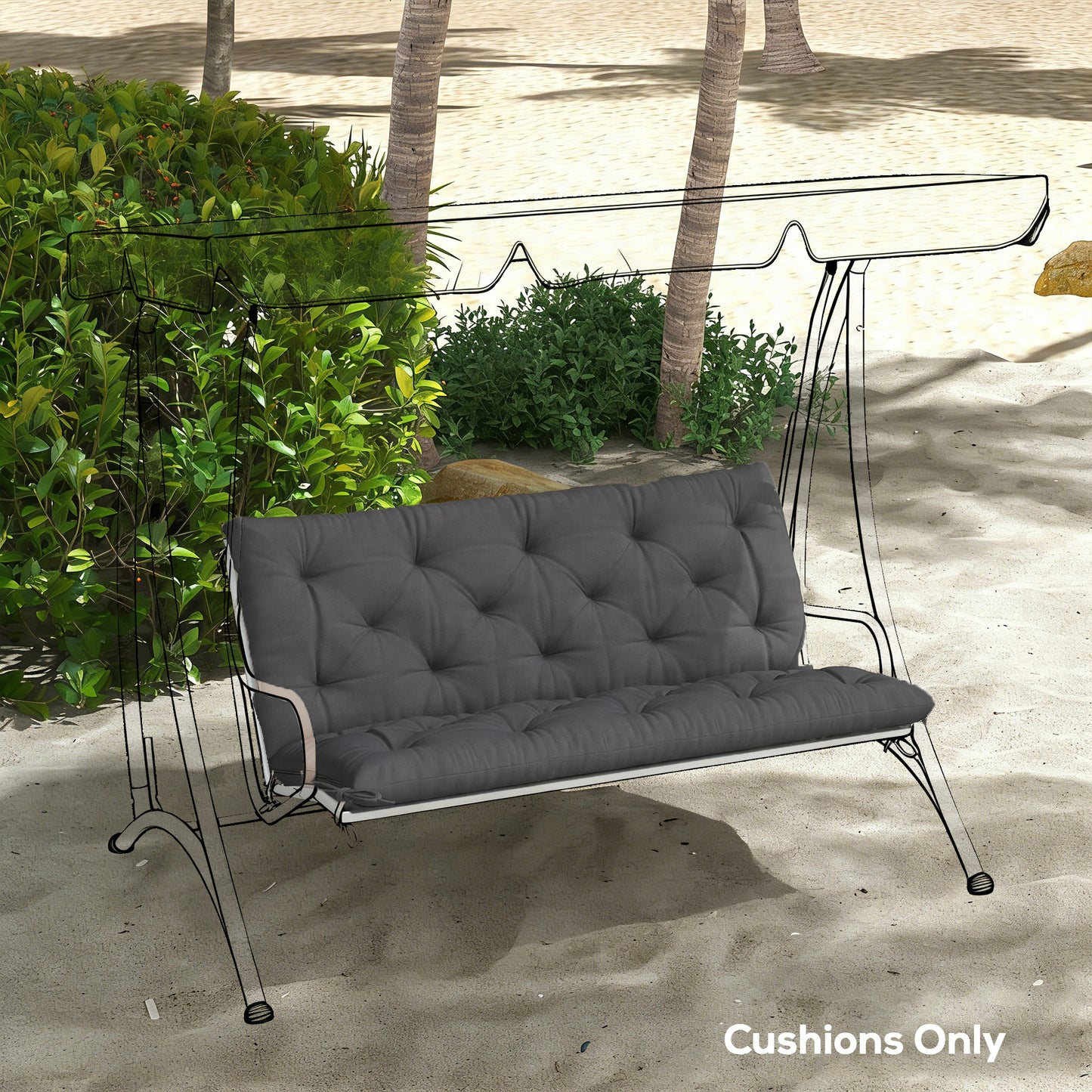 Garden Bench Cushion, 2 Seater Swing Chair Cushion, Seat Pad with Ties for Indoor and Outdoor Use, 110 x 120 cm, Black