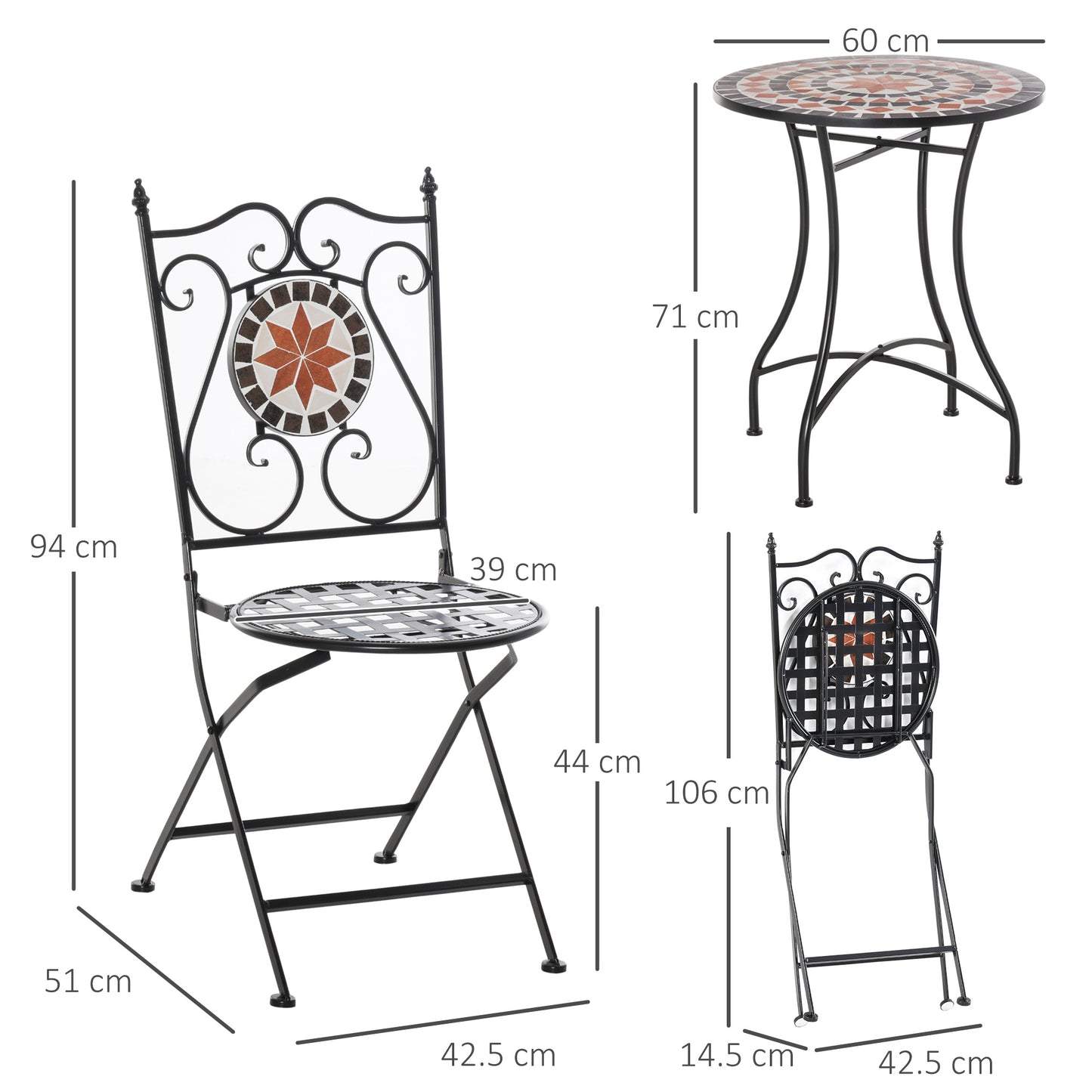 Three-Piece Mosaic Bistro Table Set - Multicoloured