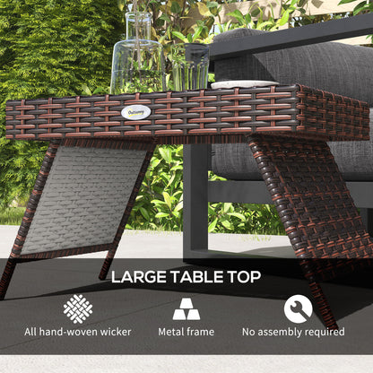 Foldable Outdoor Side Table, Rattan Garden Coffee Table with Steel Frame, Space Saving Bistro Garden Furniture for Patio