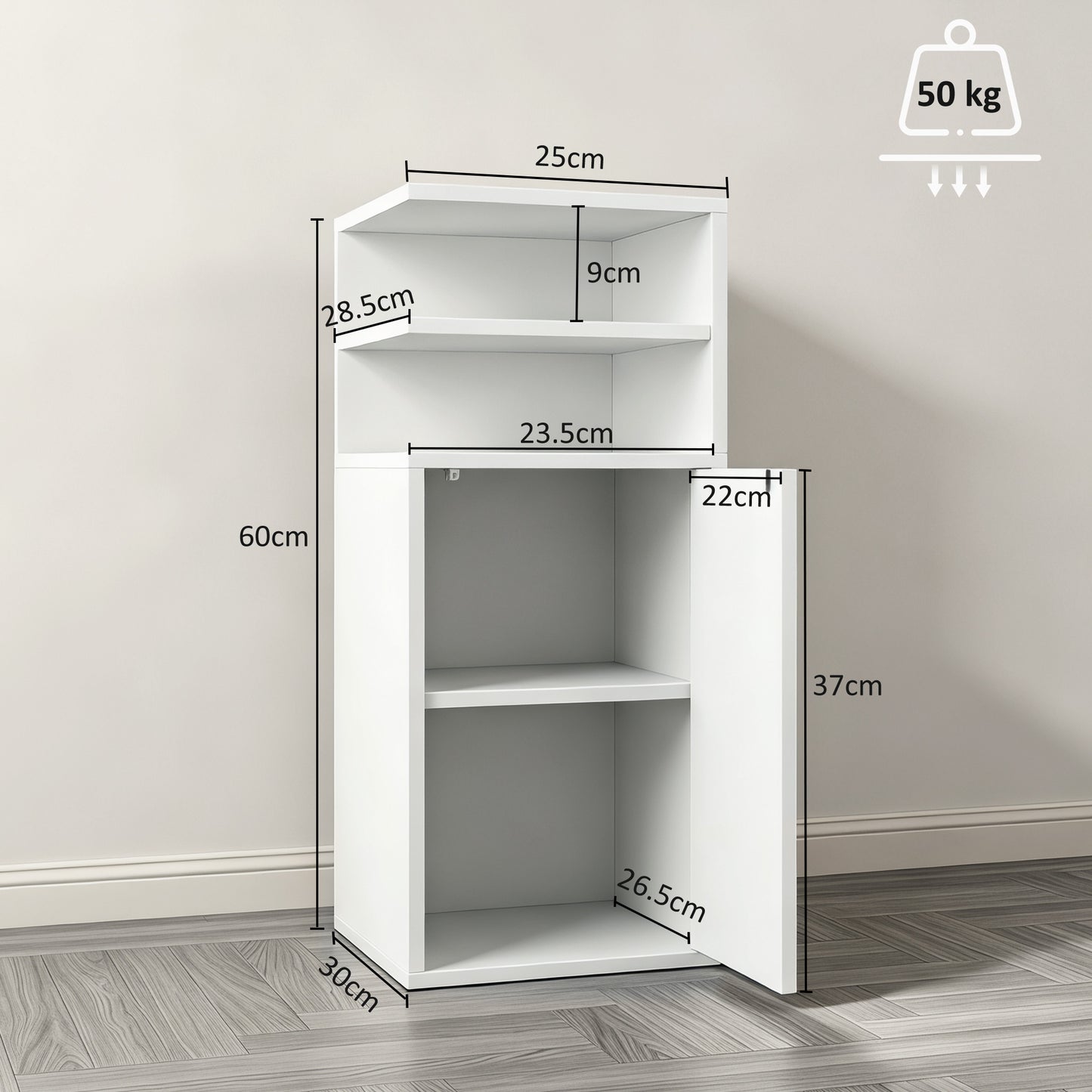 Slim Bedside Table Set of 2, Narrow Bedside Cabinet with Open Cubbies and Cupboard for Bedroom Living Room, White
