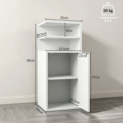 Slim Bedside Table Set of 2, Narrow Bedside Cabinet with Open Cubbies and Cupboard for Bedroom Living Room, White