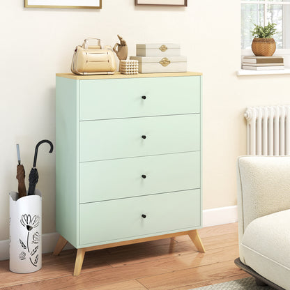 4 Drawer Storage Cabinet, Chest of Drawers for Bedroom Living Room, Light Green and Oak