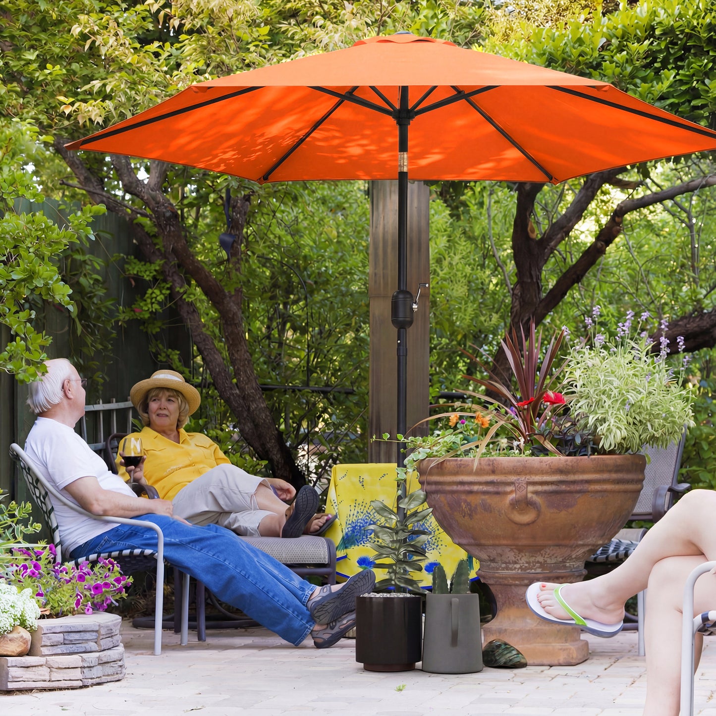 2.6 m Garden Parasol Umbrella with Aluminium Pole, Outdoor Patio Umbrella with Tilt and Crank, Vent, Orange